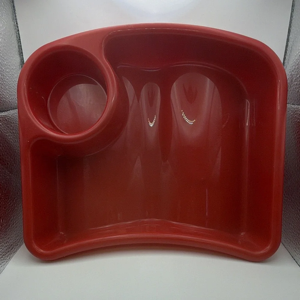 Barely Used Buc-ee's Red Plastic Divided Snack Tray w/ Dip Cup, 2 Compartments